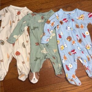 Carter's Cozy Animal Print Footies - Cream, Green, Blue